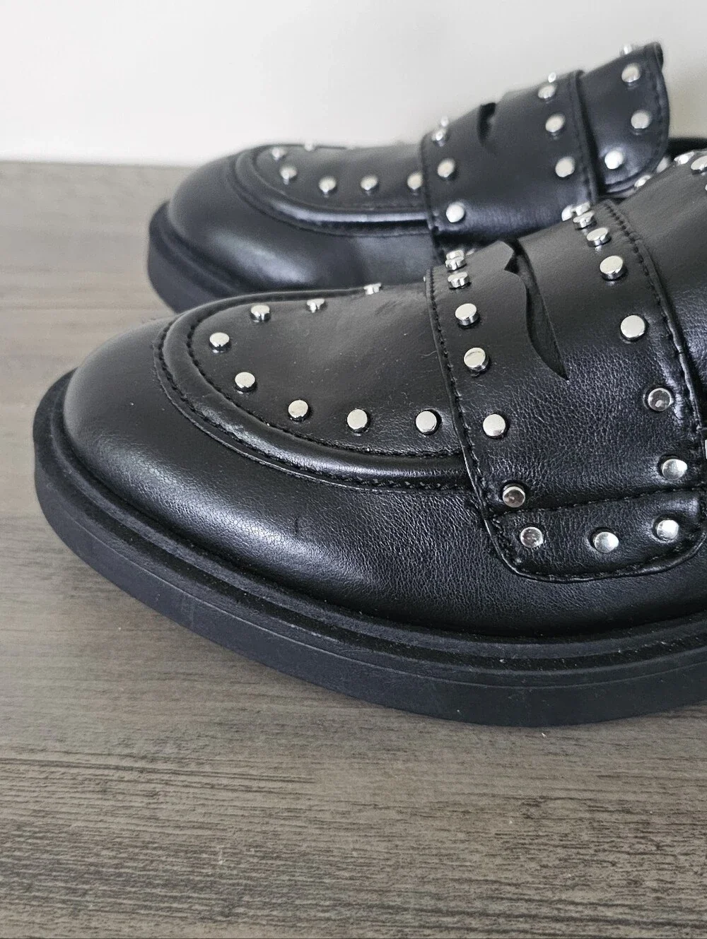 Portland Boot Company Black Studded Penny Loafers Women 7 Preppy
